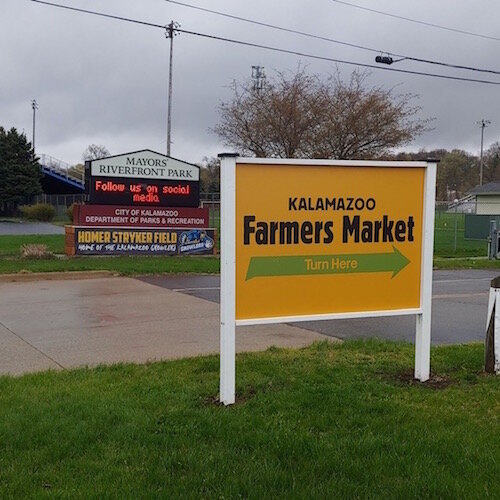 Watch for the sign directing people to the temporary location of the Farmers Market.