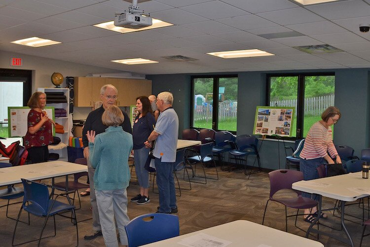 Hope for Creation members meet for an informational session at People’s Church on May 13, 2023 to talk about the environmental changes at the property, and the impacts they have made on the spaces energy use and carbon footprint