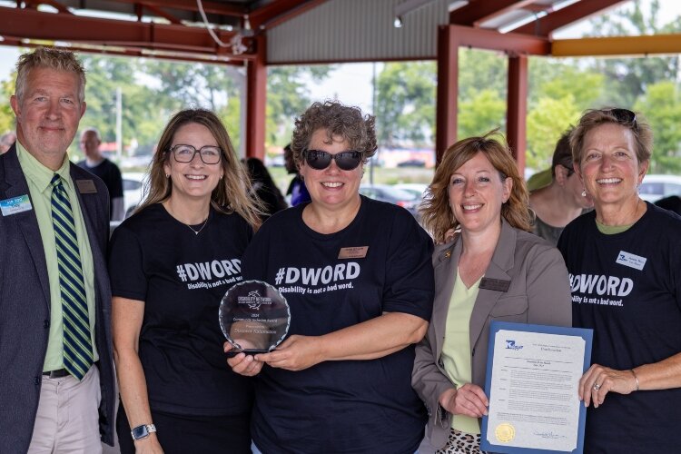 President and CEO of Air Zoo and board member of Discover Kalamazoo Troy Thrash, Yvonne Fleener, President and CEO of Discover Kalamazoo Jane Ghosh, State Rep. Julie Rogers, and Kalamazoo Vice Mayor Jeanne Hess (from left).