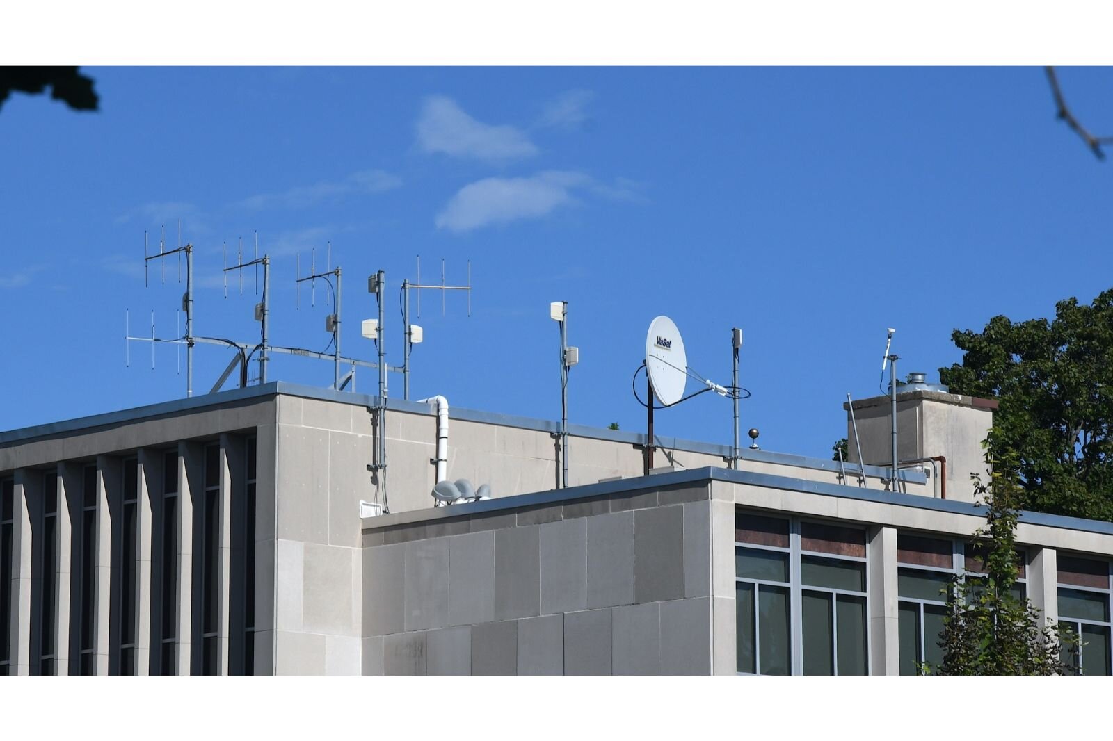 A variety of antennas for the central dispatch center sit atop the Calhoun Country government building in Marshall.