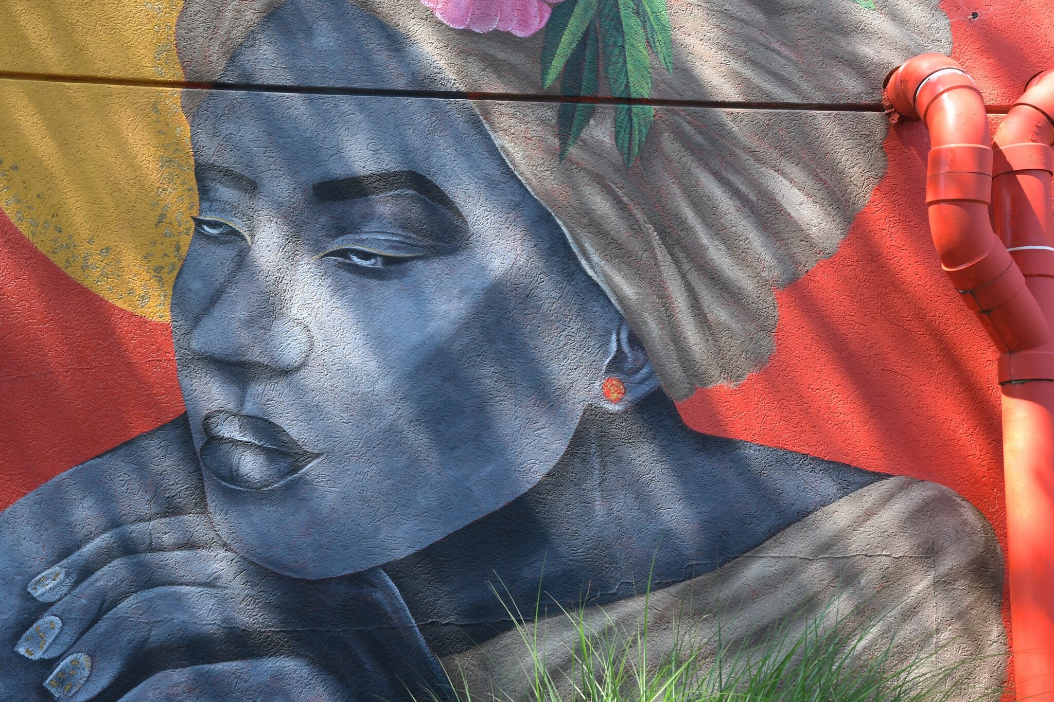 Close up scenes of David Eldred’s mural on a wall of The Arc in downtown Battle Ceek.