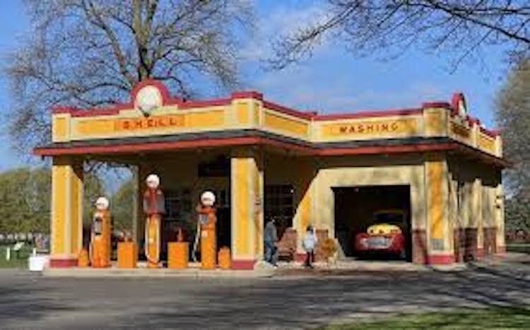 A replica 1930s Shell Fuel Station