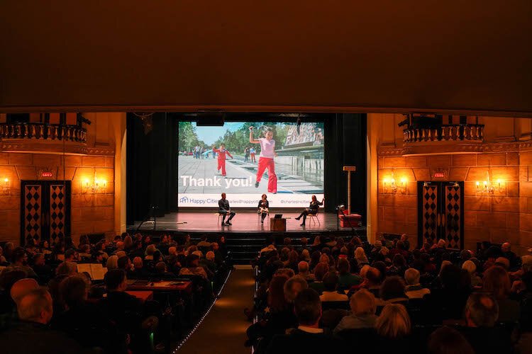 A packed audience attended the City of Kalamazoo event featuring "Happy Cities" author Charles Montgomery.