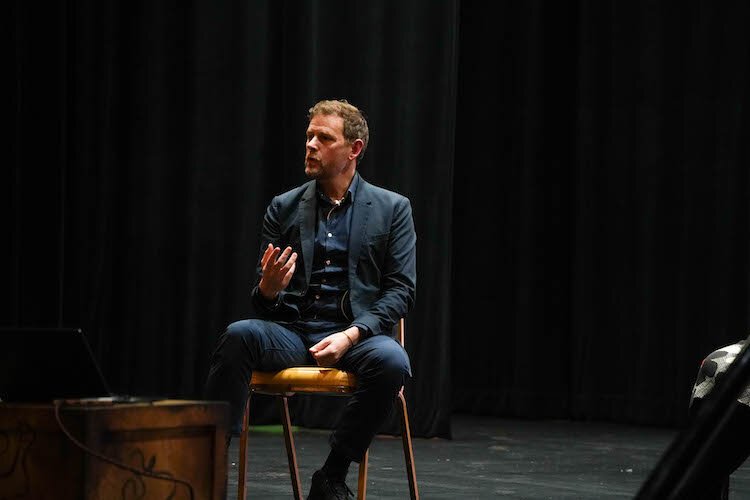 Charles Montgomery, author of "Happy Cities," spoke at the Kalamazoo Civic Theatre in January to a packed audience.