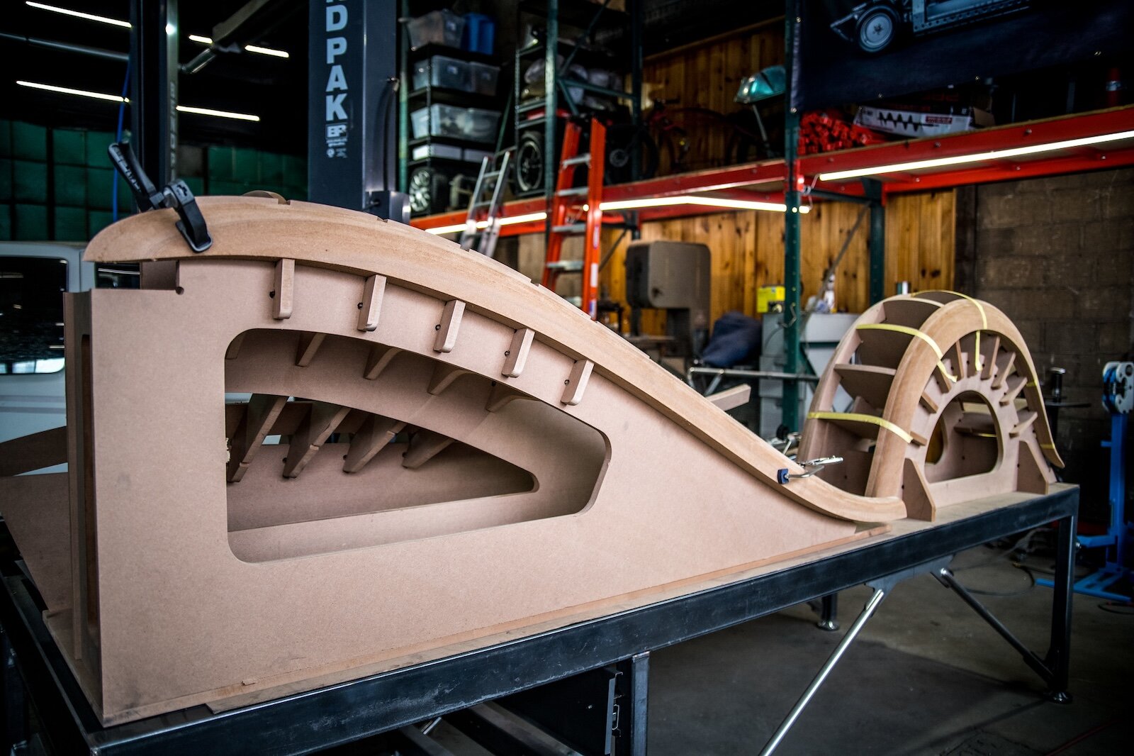 Wood bucks used to reproduce Duesenberg fenders are used in car restorations. This one is an example of shop teamwork at Jerico: Design consultancy Argenta Park formed the bucks to be used for a Weavers Unlimited job restoring a classic car.