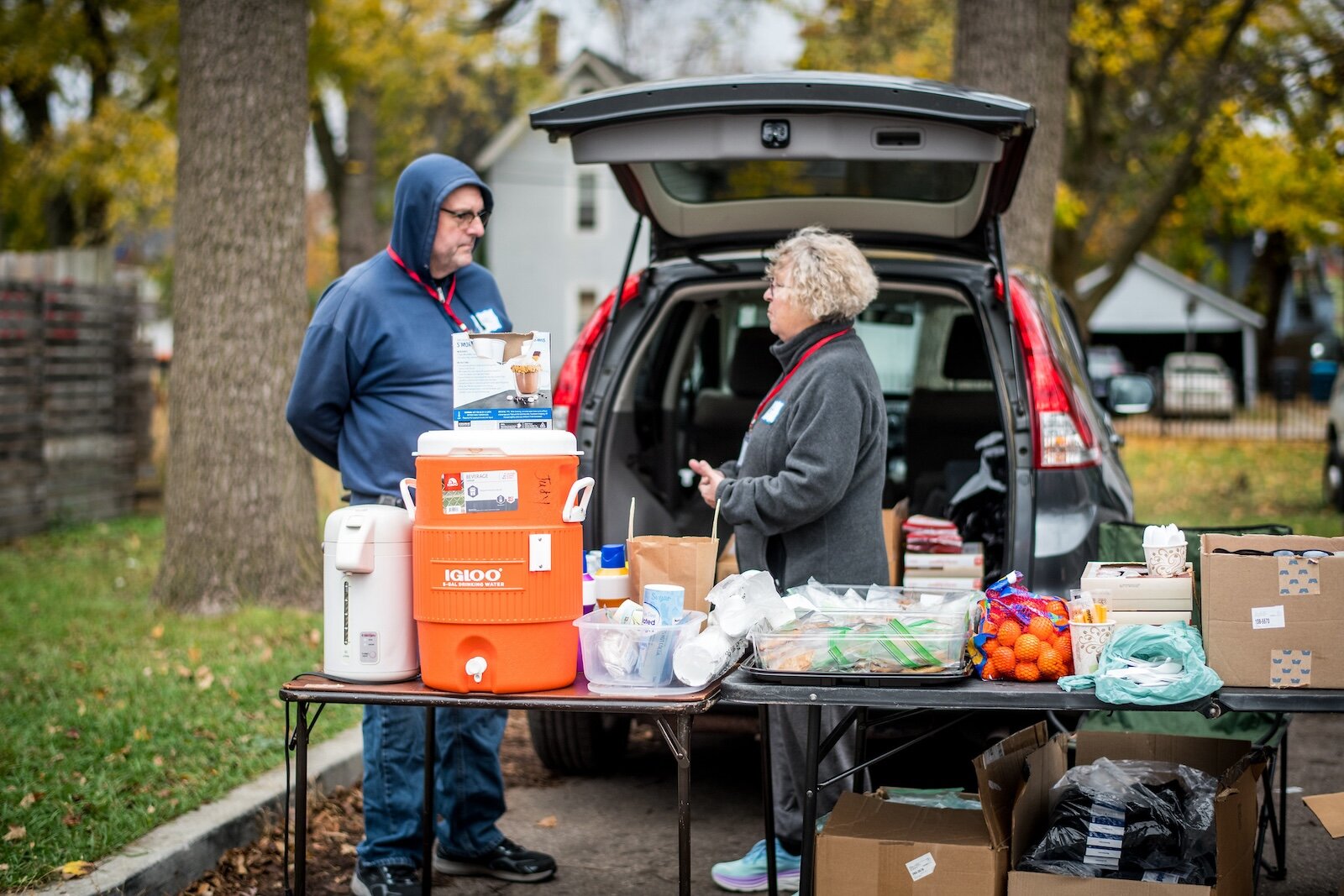 Marc Grand and Pat McKinney volunteer with Kalamazoo Together for the Unhoused.