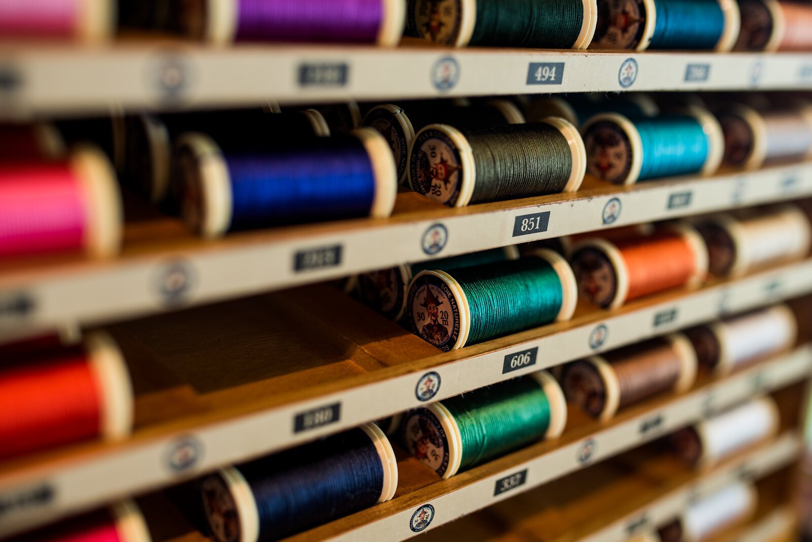 Colorful spools of thread at Kalamazoo Dry Goods 