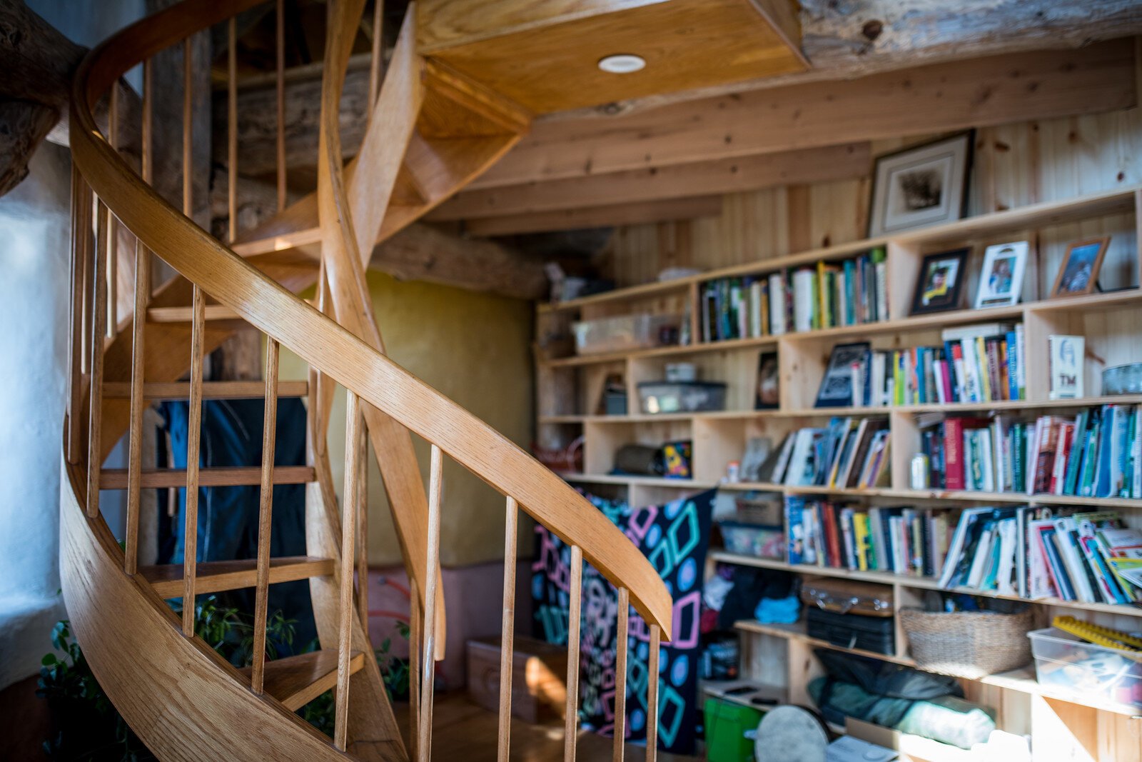 The winding staircase inside the home which is a work in progress.