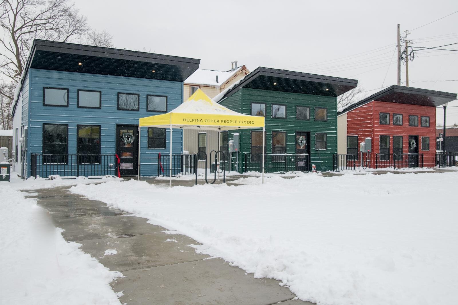 Each of the one-story houses was built to provide housing for individuals trying to improve their lives after being incarcerated or after recovering from substance abuse disorders.