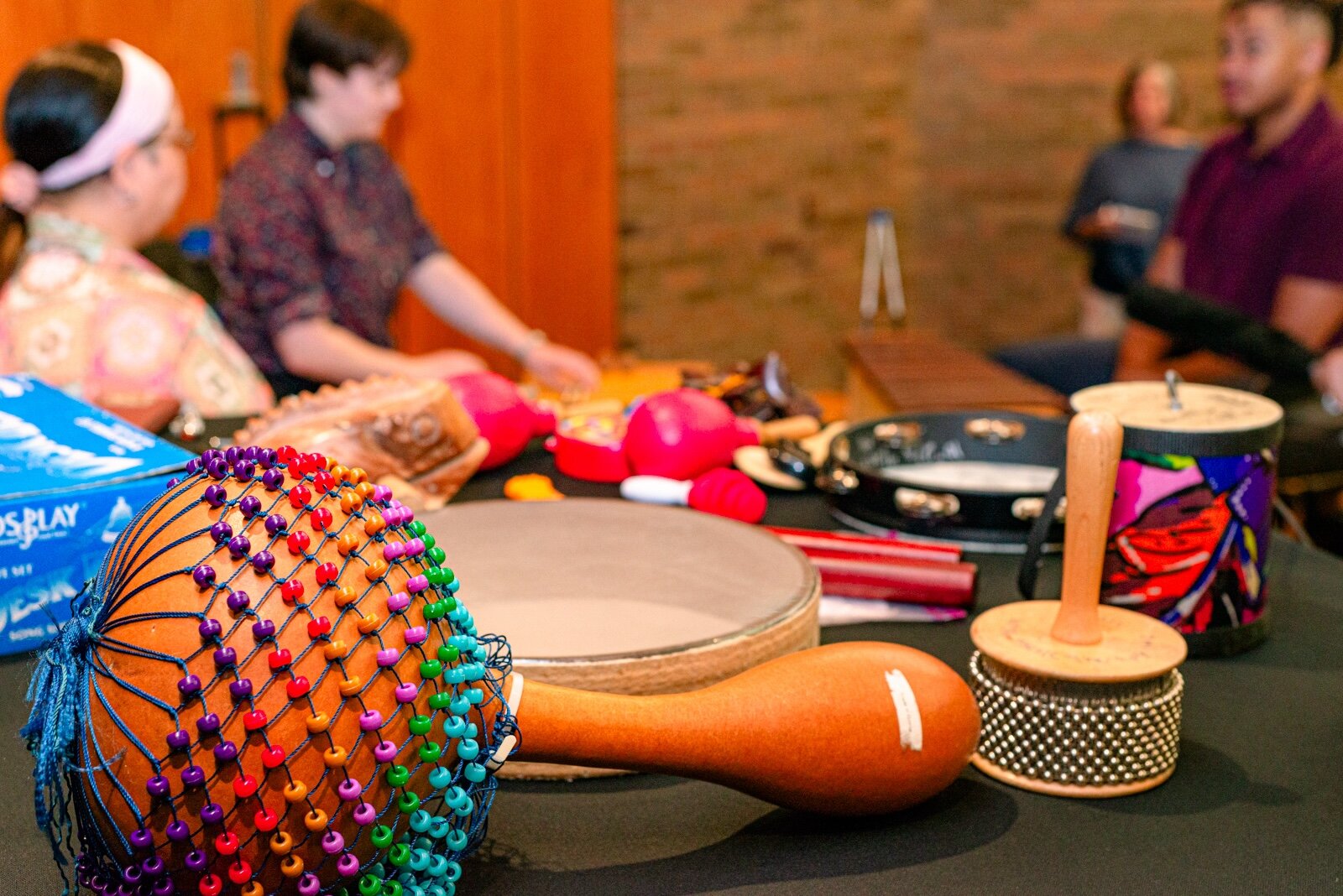 Algunos de los instrumentos utilizados en el programa de musicoterapia de la WMU son el tubano, el shekere, las campanas agogo y el xilófono. 