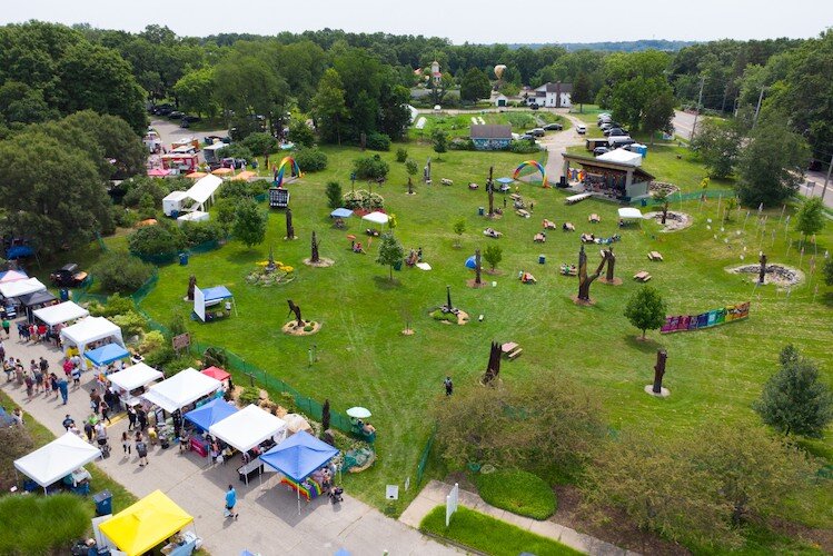 A birdseye image of Battle Creek Pride at Leila Arboretum