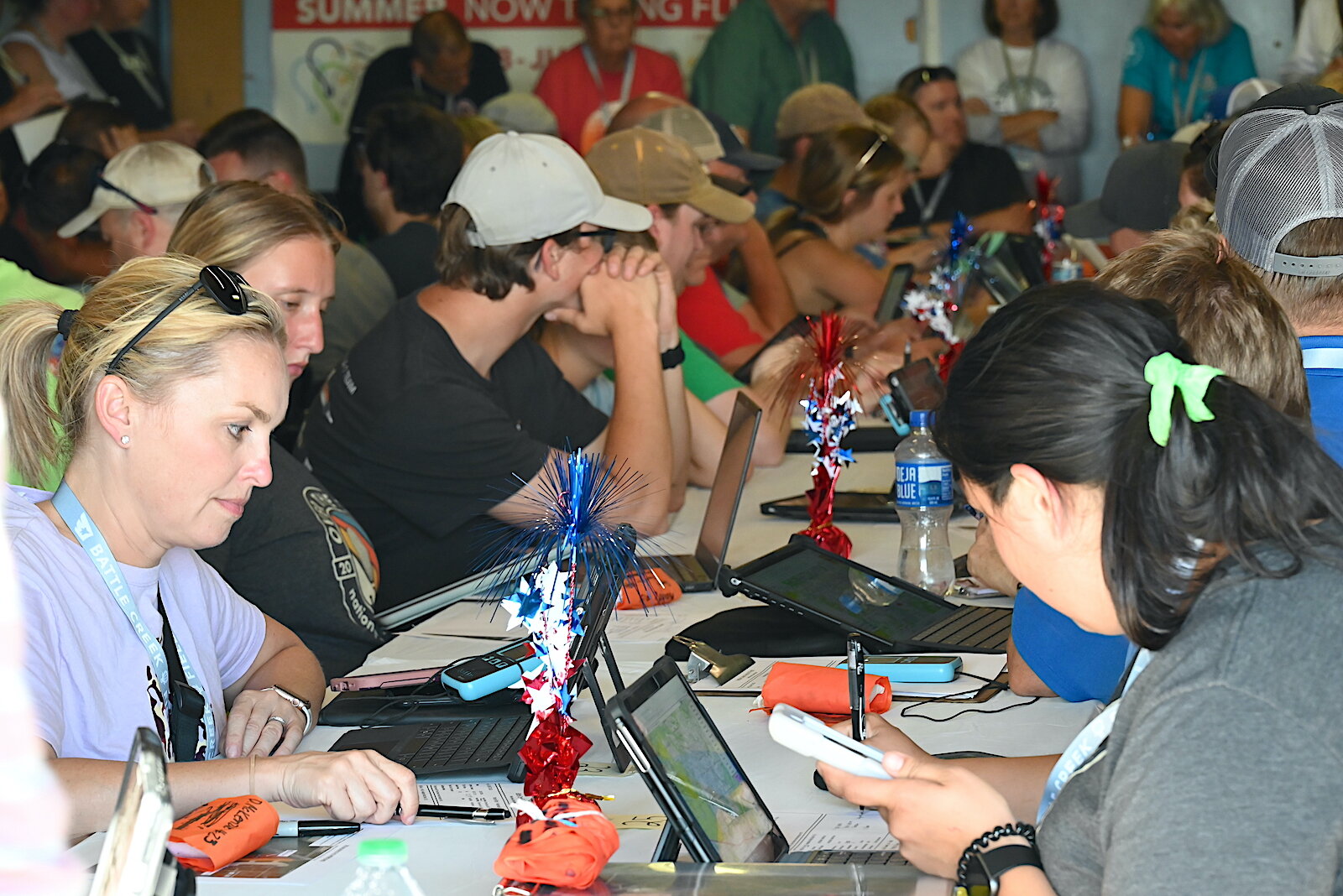 Balloon pilots participate in a briefing on July 3.