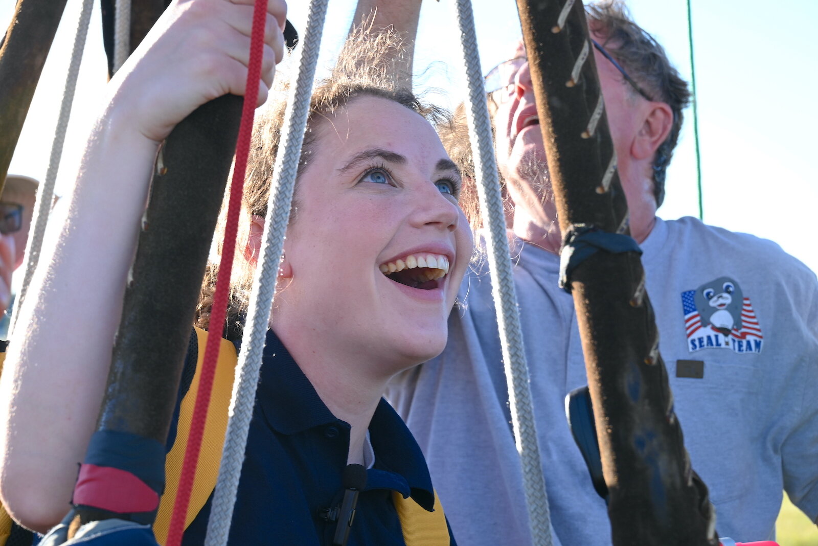 Katie Nickolaou stands in the basket of Pat Rolfe’s balloon prior to launching.