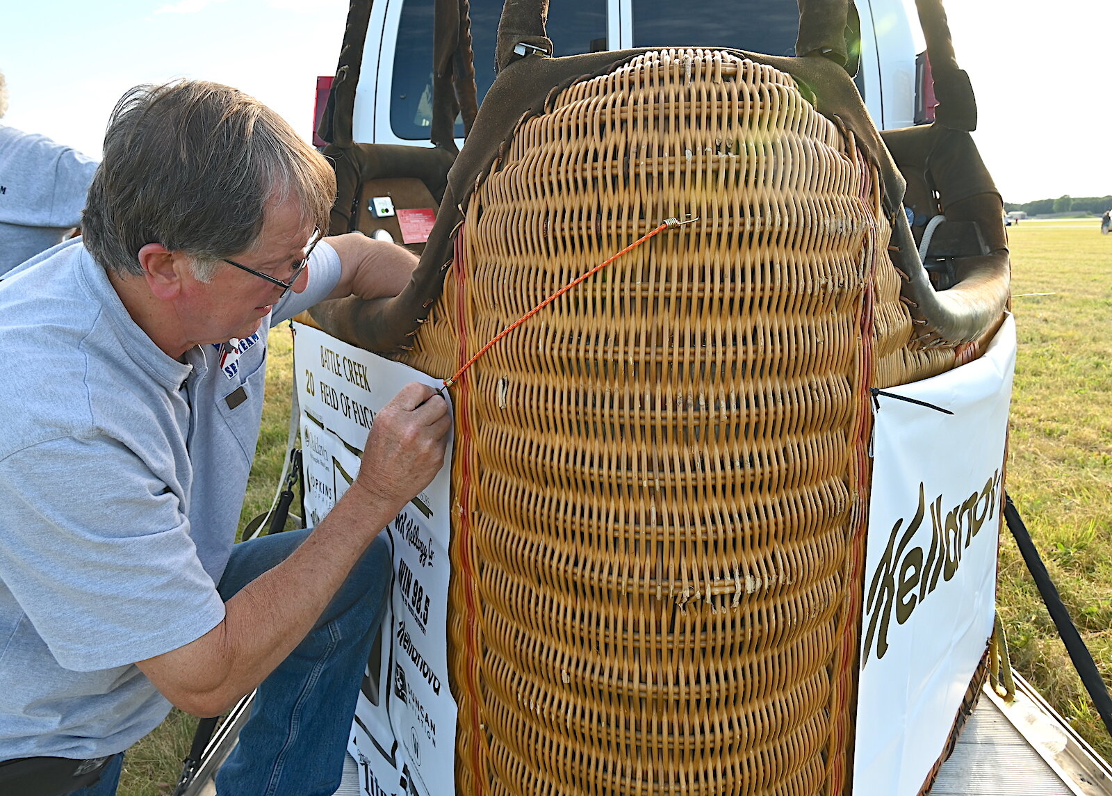 Pat heats up the canopy of his balloon.