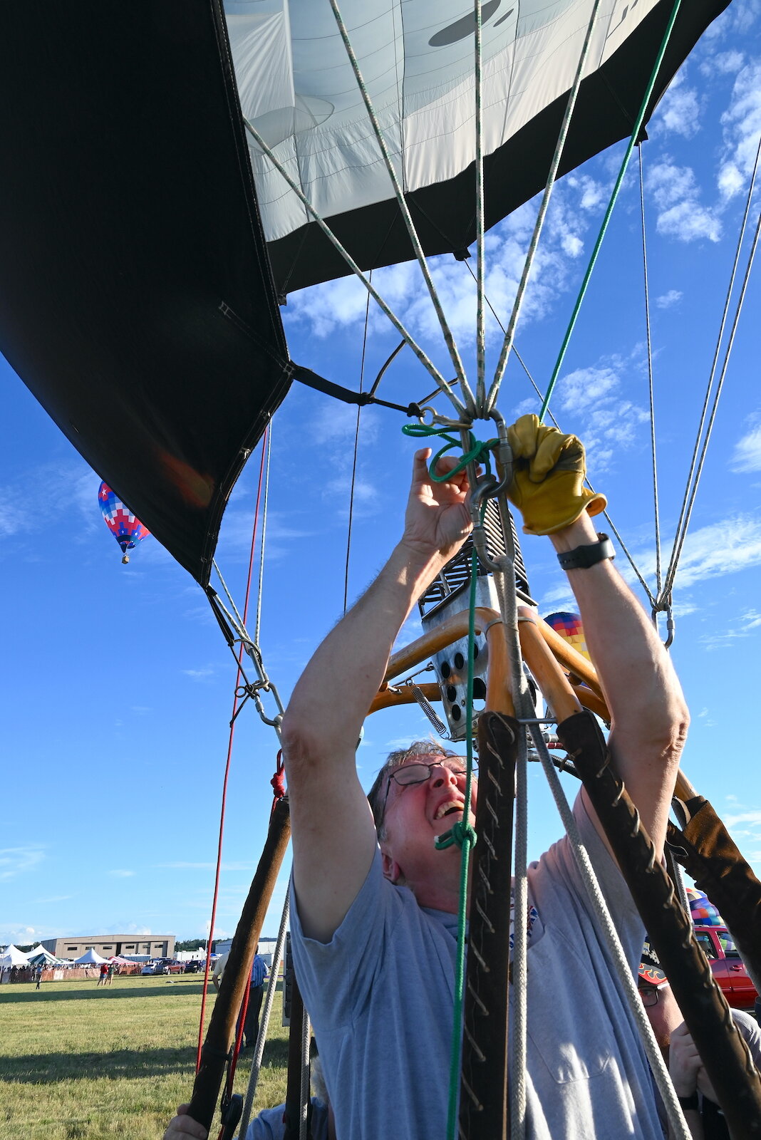 Pat makes sure all cables are connected prior to lift-off.