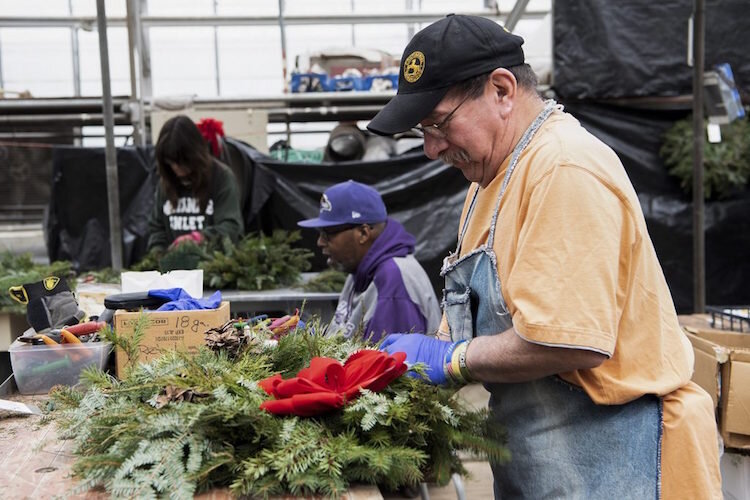 The greenhouse at the Battle Creek VA Medical Center is known for their plant sale in the spring and mum sale in the fall.  Veterans grow vegetable plants and flowers as part of the Social Work Service, Vocational Rehab Section.