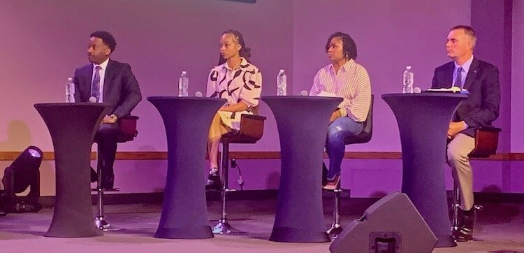 Among those participating in Tuesday’s panel, discussion on gun violence were, from left: Bronson Healthcare CEO Bill Manns: community activist Genesis Griffin; community activist Maya Davis; and KDPS Chief David Boysen.