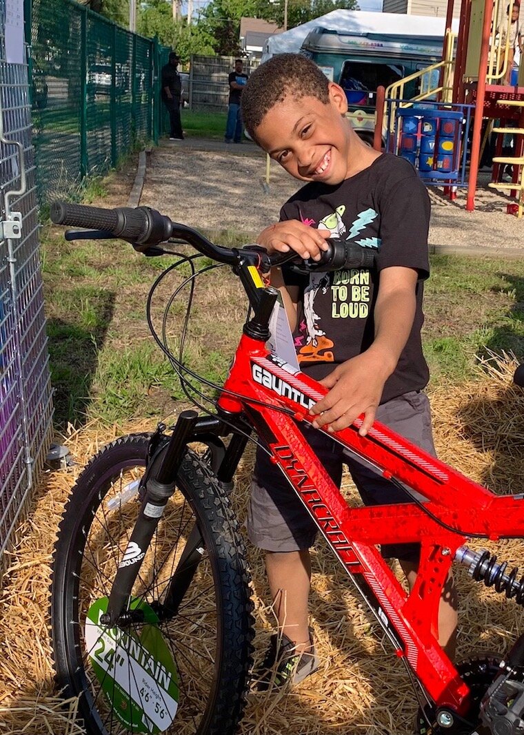 This young man was among six youngsters to win bicycles during random prize drawings at Tuesday’s National Night Out.