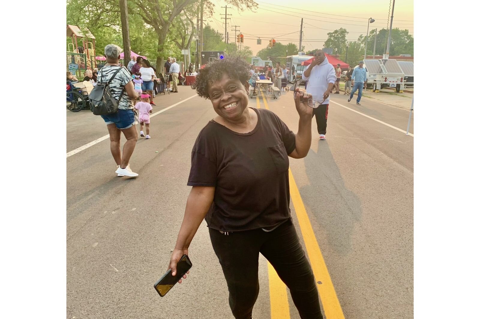 Mattie Jordan-Woods, executive director of the Northside Association for Community Development, enjoys the neighborhood’s annual National Night Out, held Tuesday, Aug. 1, 2023.