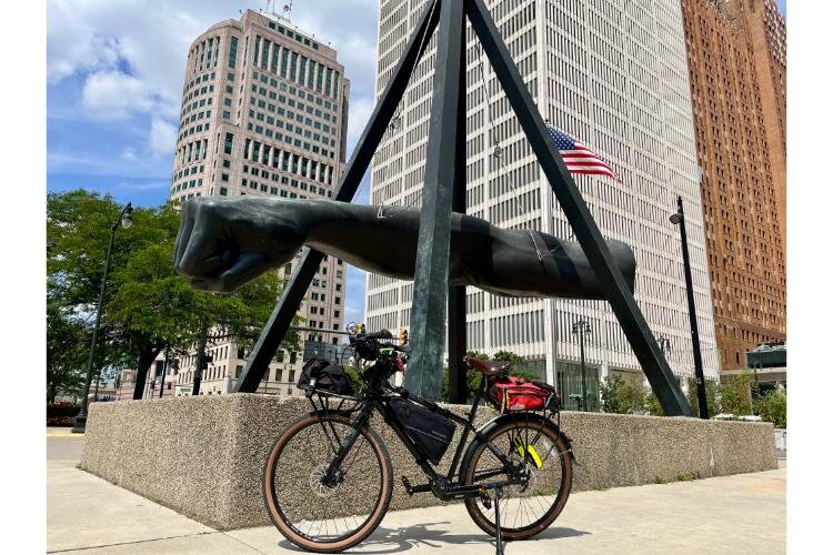 The Joe Louis "Fist" and the author's bike.