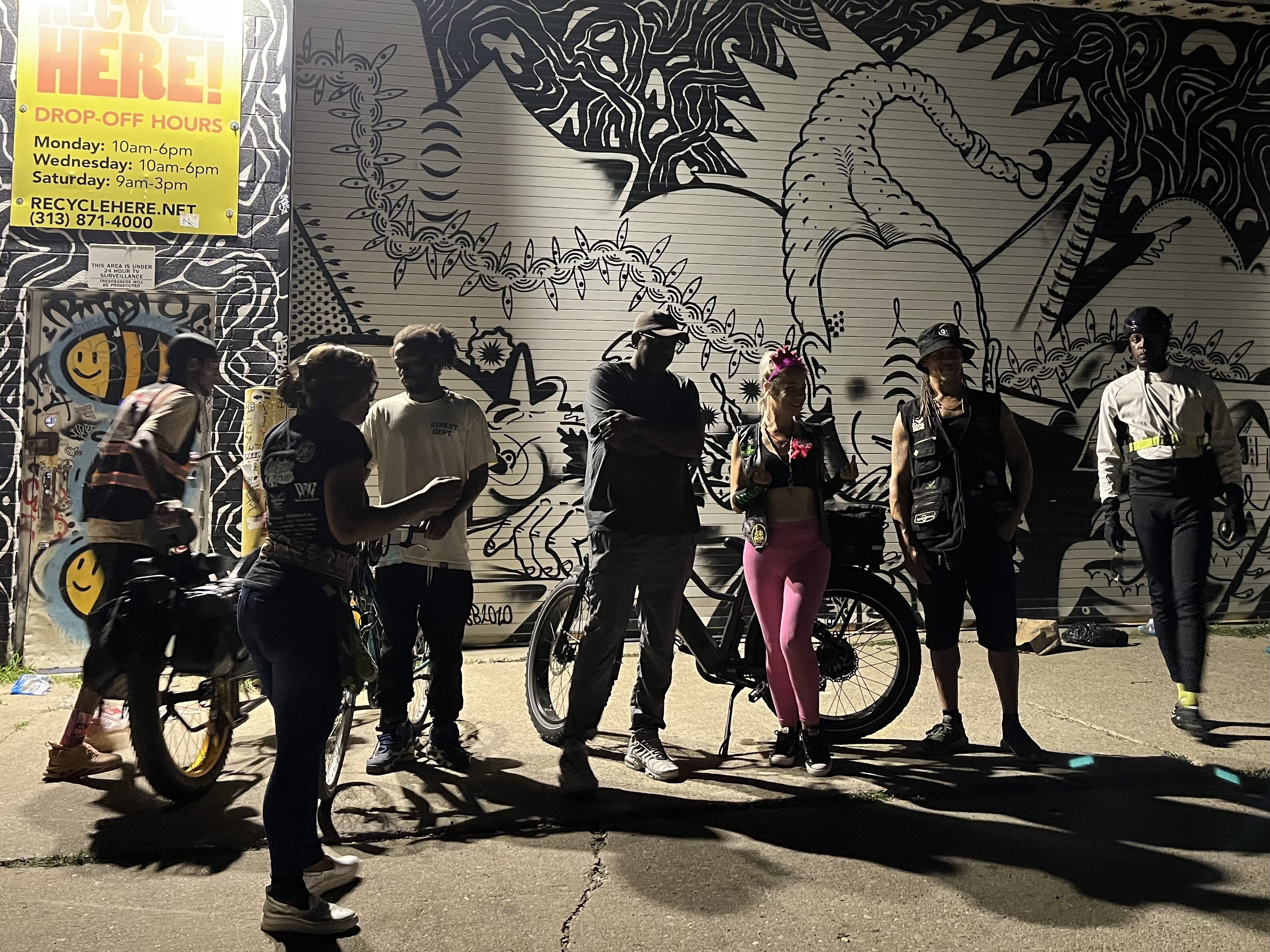 Midnight Marauders BC gather for their full moon ride. A large part of Detroit bike culture is kept alive by many bike clubs of many styles. 