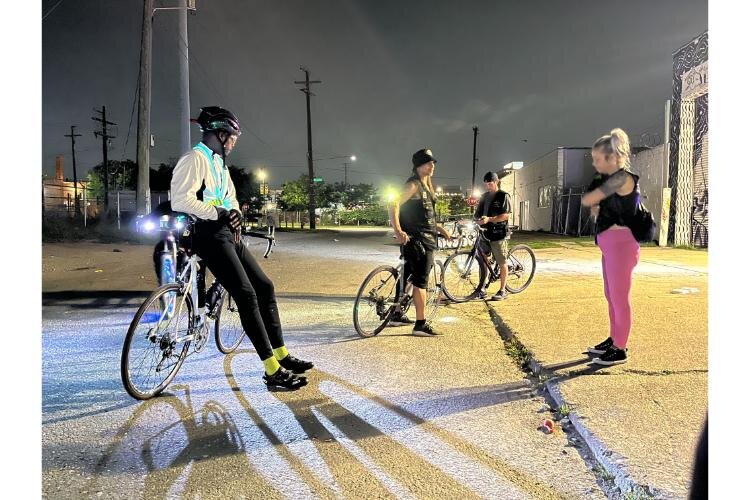 Midnight Marauders BC gather for their full moon ride. A large part of Detroit bike culture is kept alive by many bike clubs of many styles.