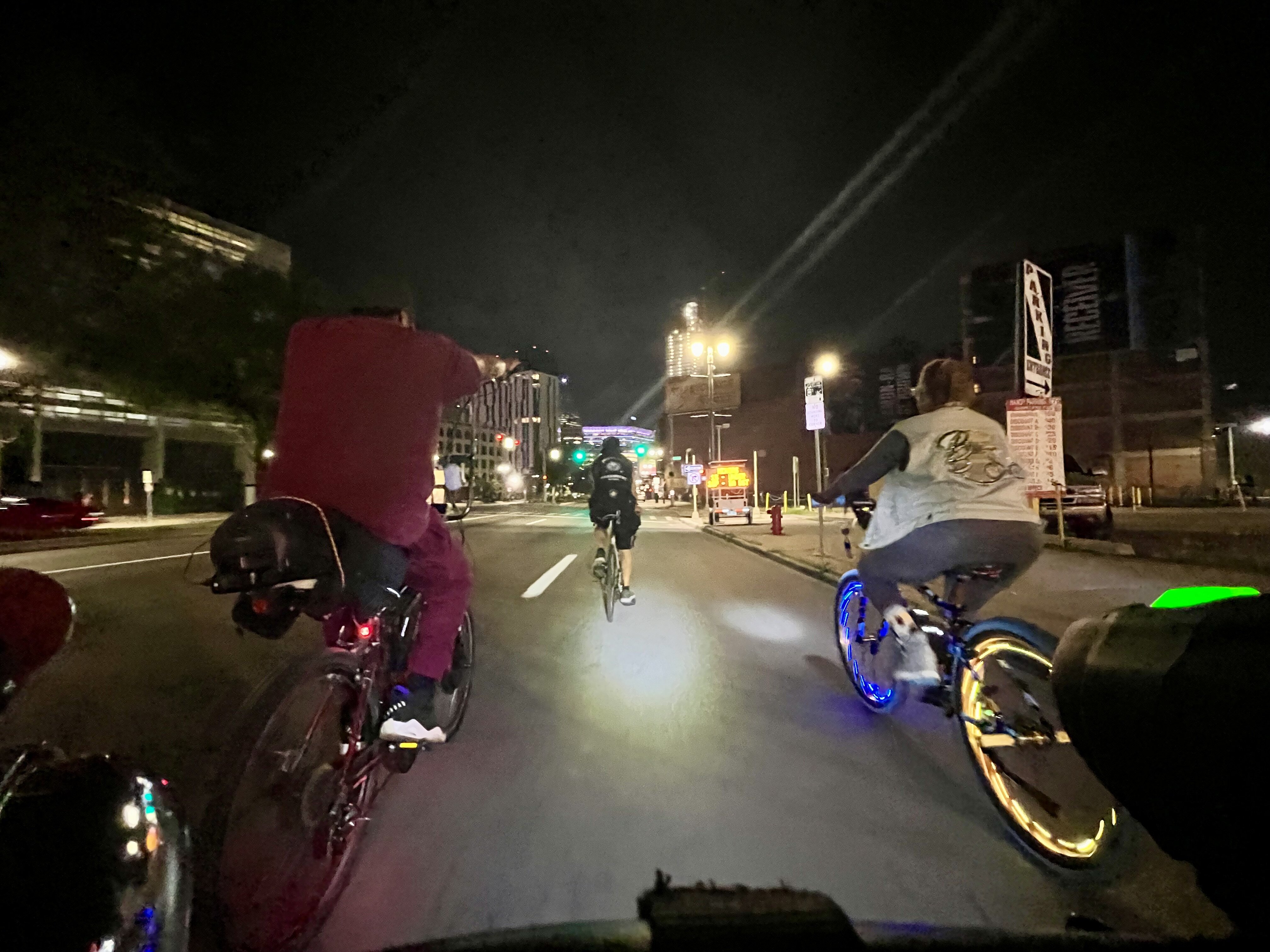 Handlebar view of the Marauders' ride.