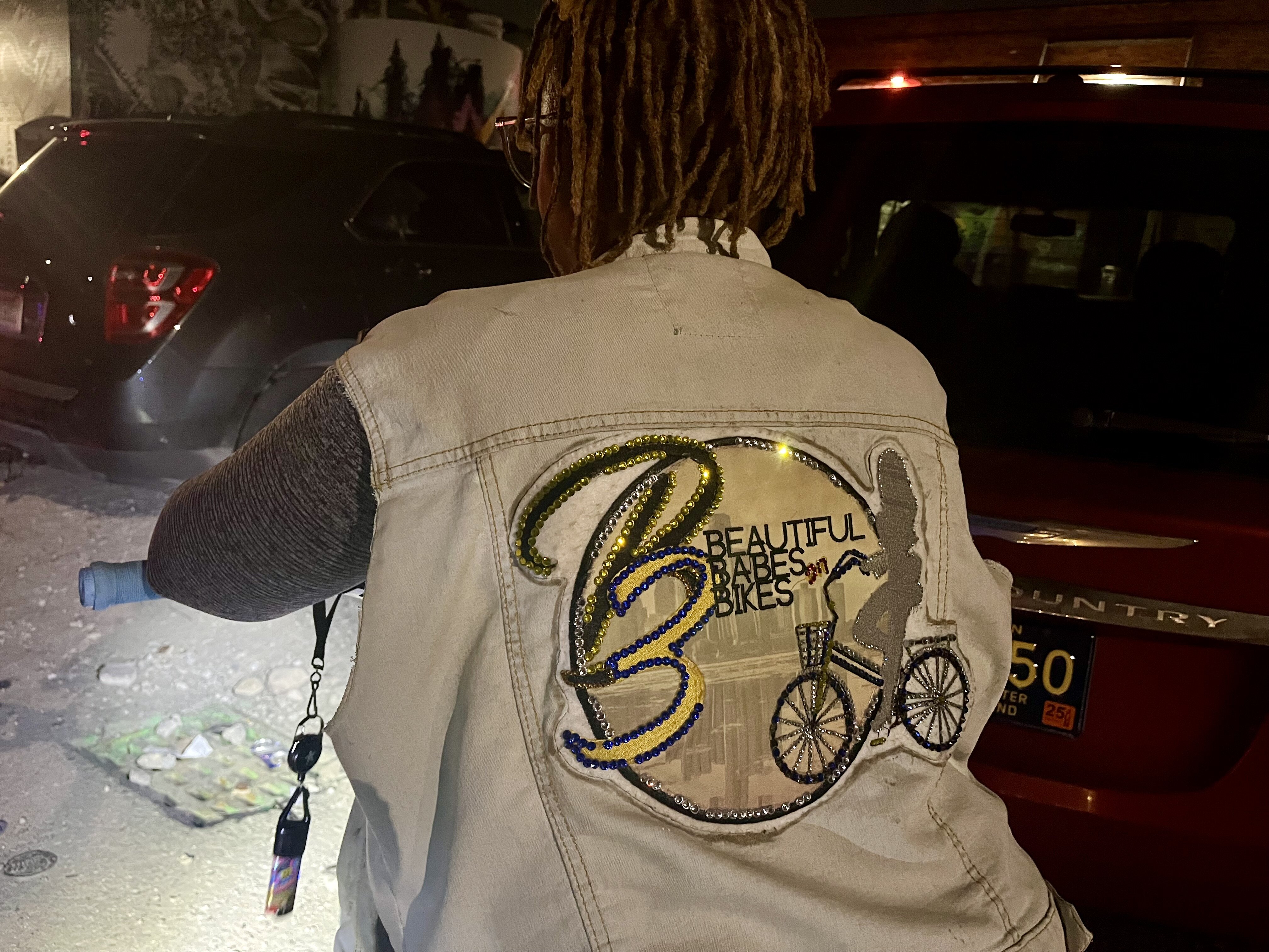 Rider representing the Beautiful Babes on Bikes club. 