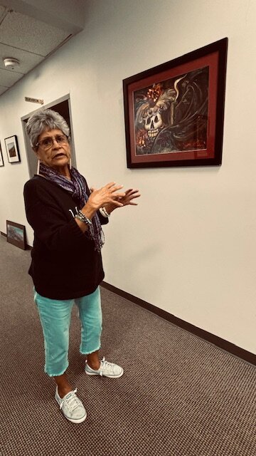 Artist Paloma Rosales, who lives in Lansing, used Linda Tafolla's face in a painting depicting a female soldier who fought during the 1910 Mexican Revolution. Another painting shows two of the Soldaderas (female soldiers).