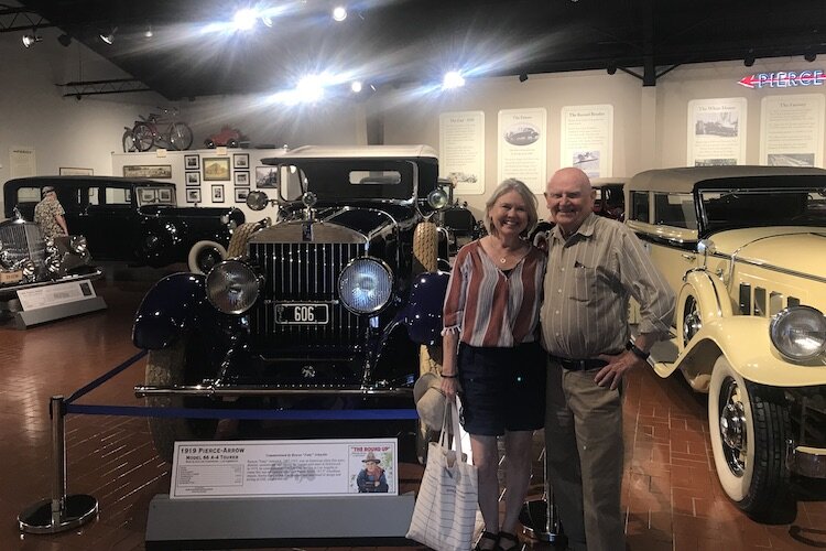 The author and her father in the Pierce-Arrow Museum