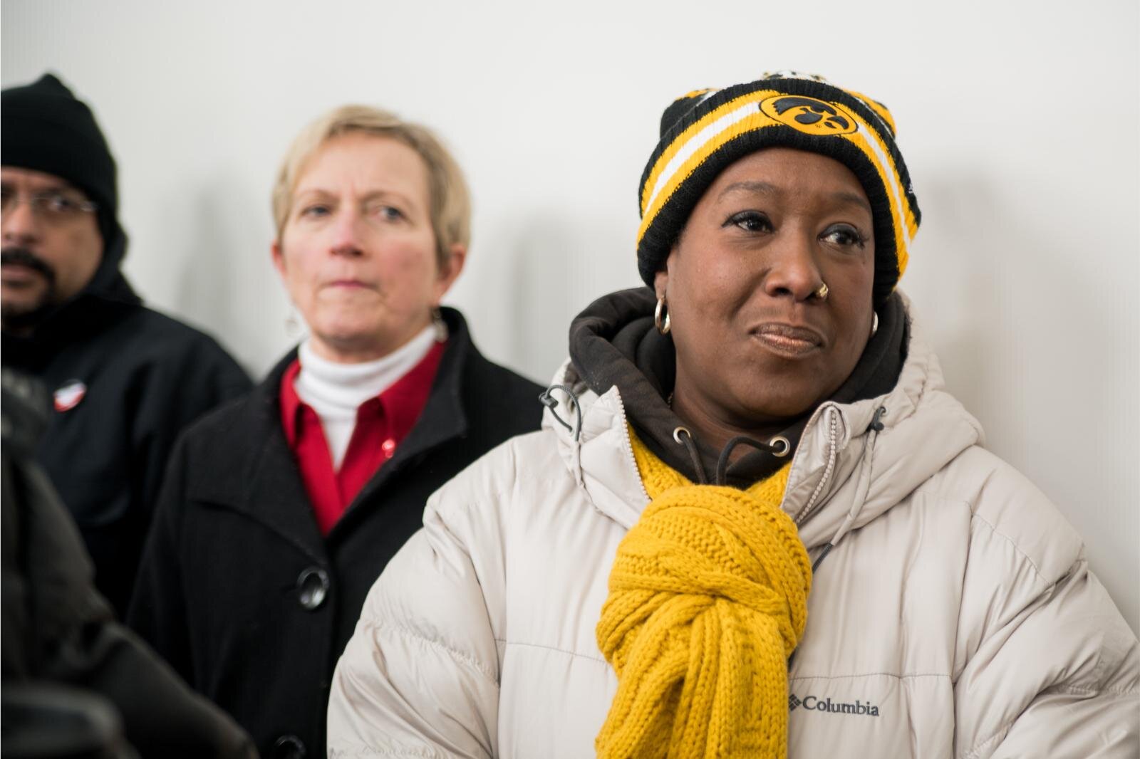 Executive Director Gwen Hooker at the Dec. 12, 2024 open house of the HOPE Thru Navigation tiny houses.