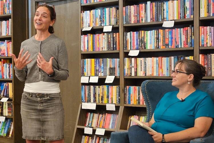 Joanna Parzakonis, this is a bookstore/Bookbug store owner, introduces author Lydia Wylie-Kellermen.