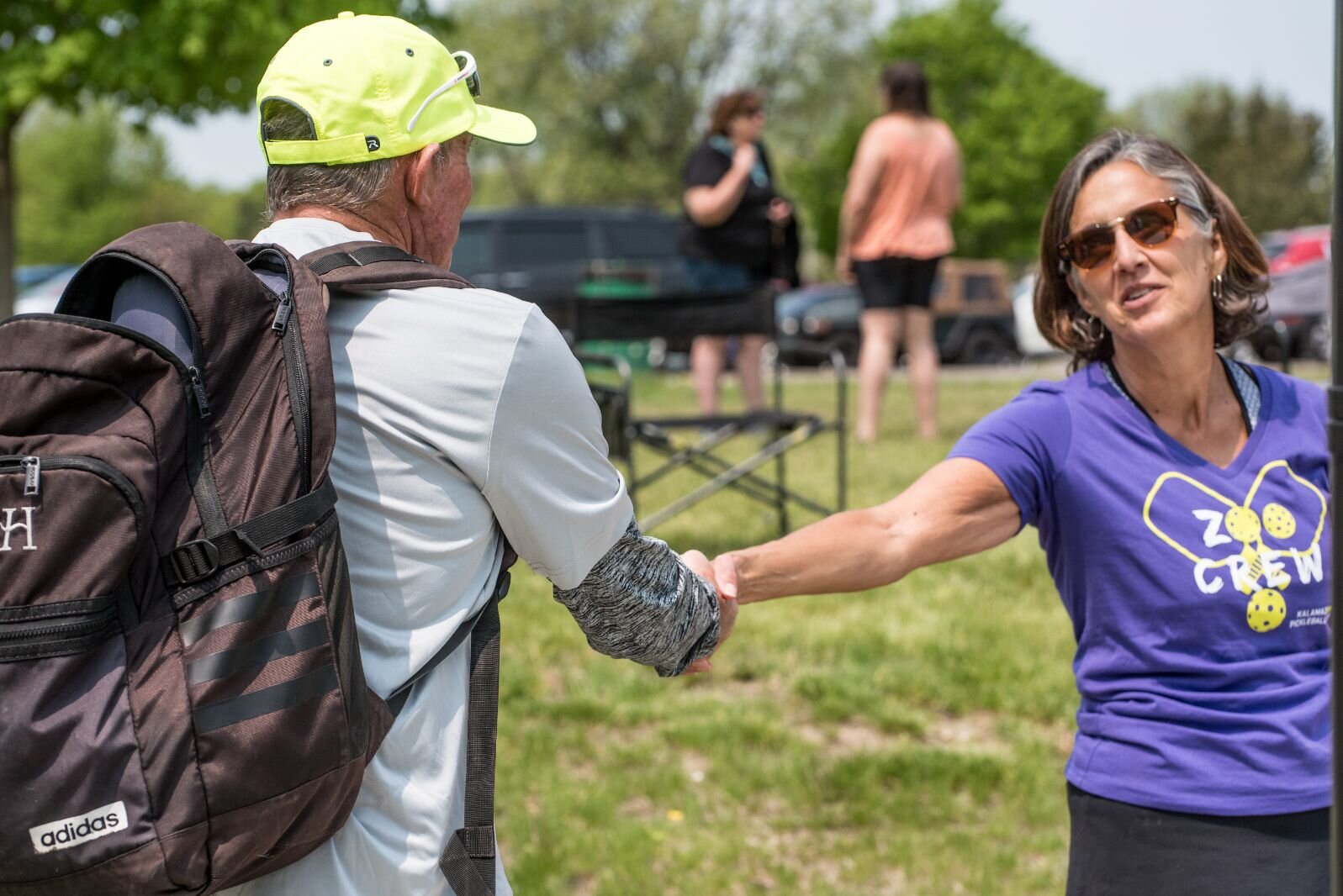 Portage Mayor Patricia Randall, right, also enjoys pickleball.