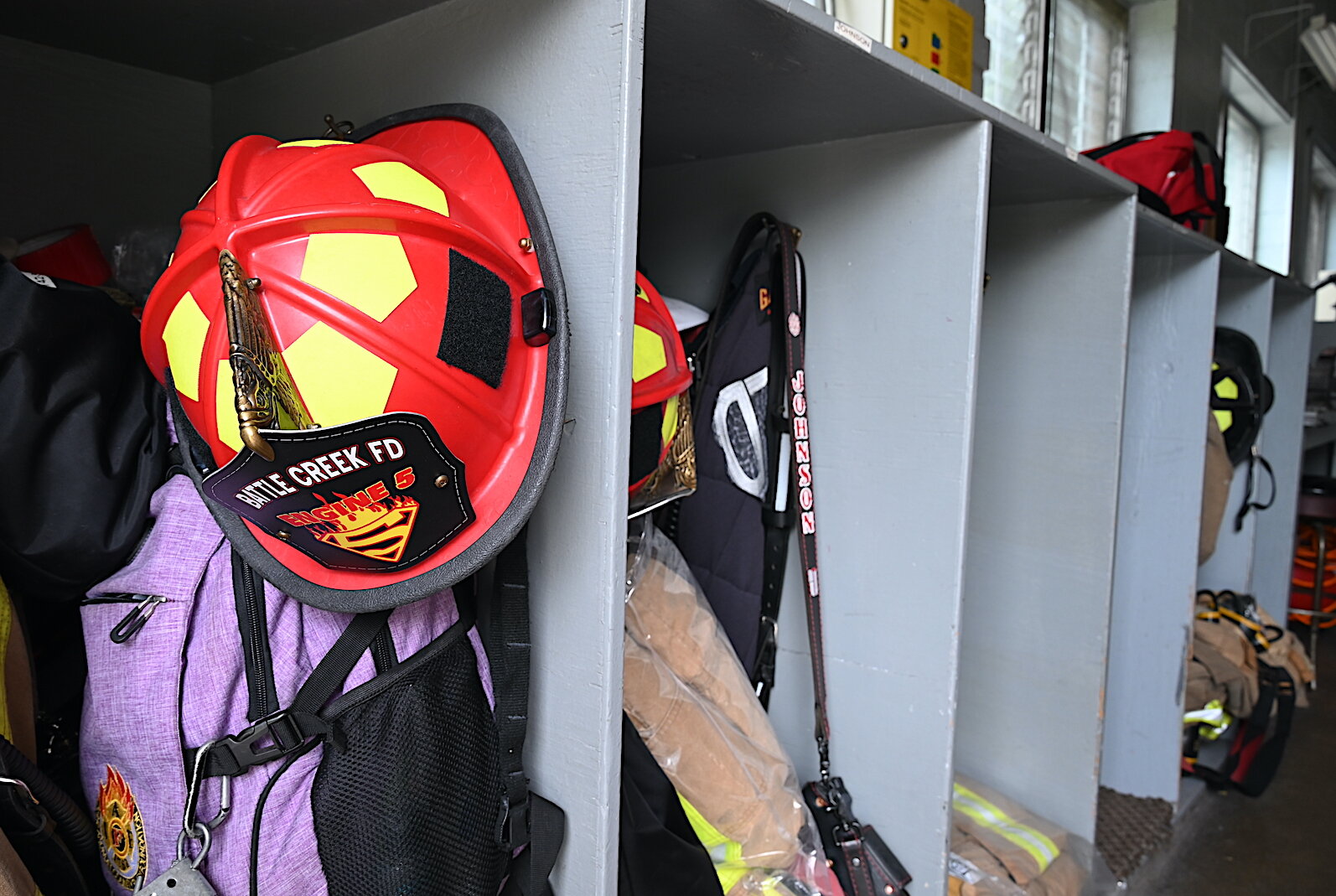 When a fire truck is parked inside Fire Station #5 there’s not a lot of room along the sides.