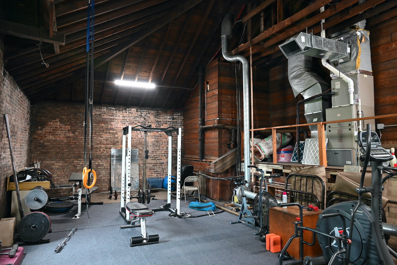 The exercise room at Fire Station #2 is located in a former hay loft, for when the department used horses to pull its trucks.