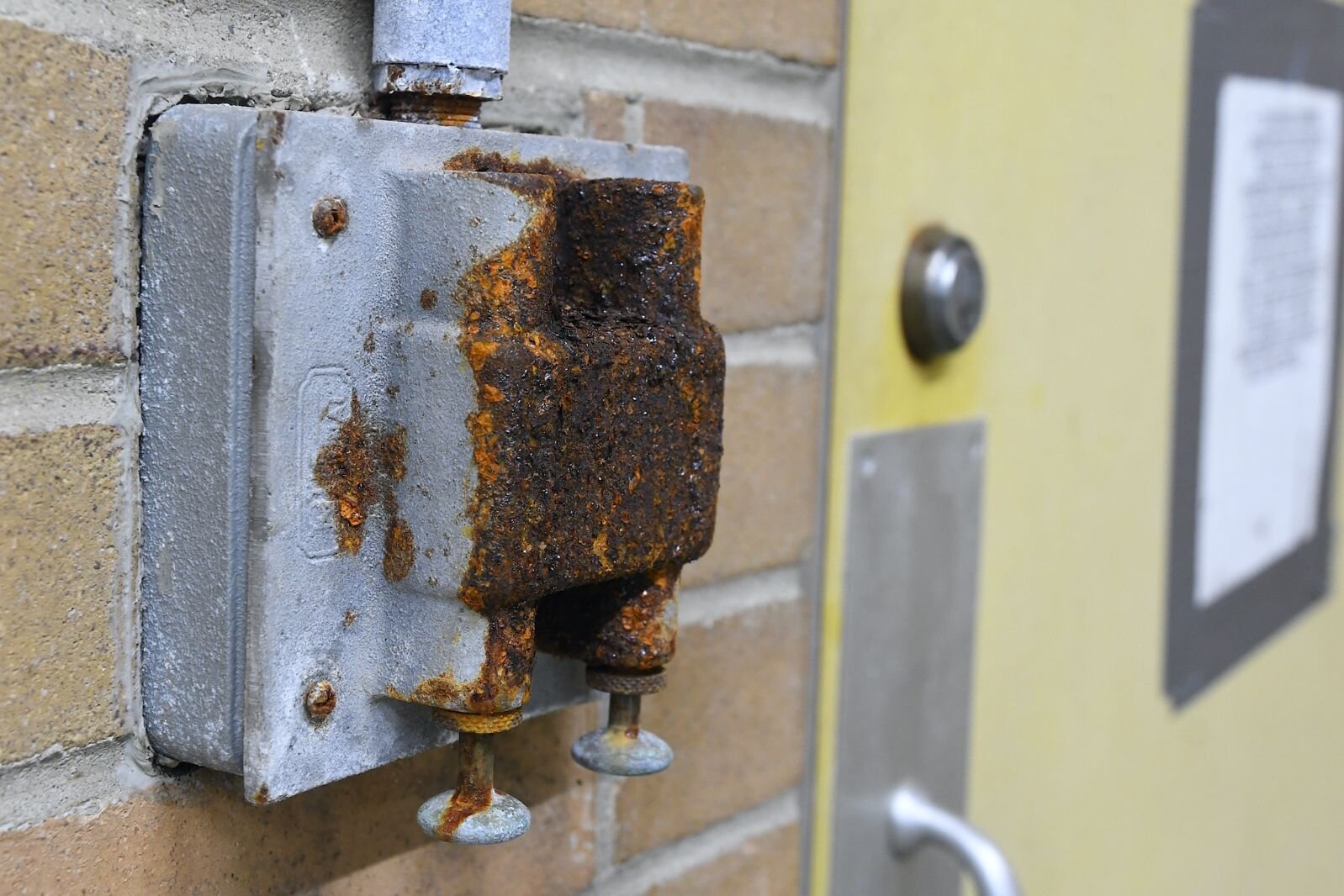 An electrical switch near the swimming pool at Northwestern Middle School.