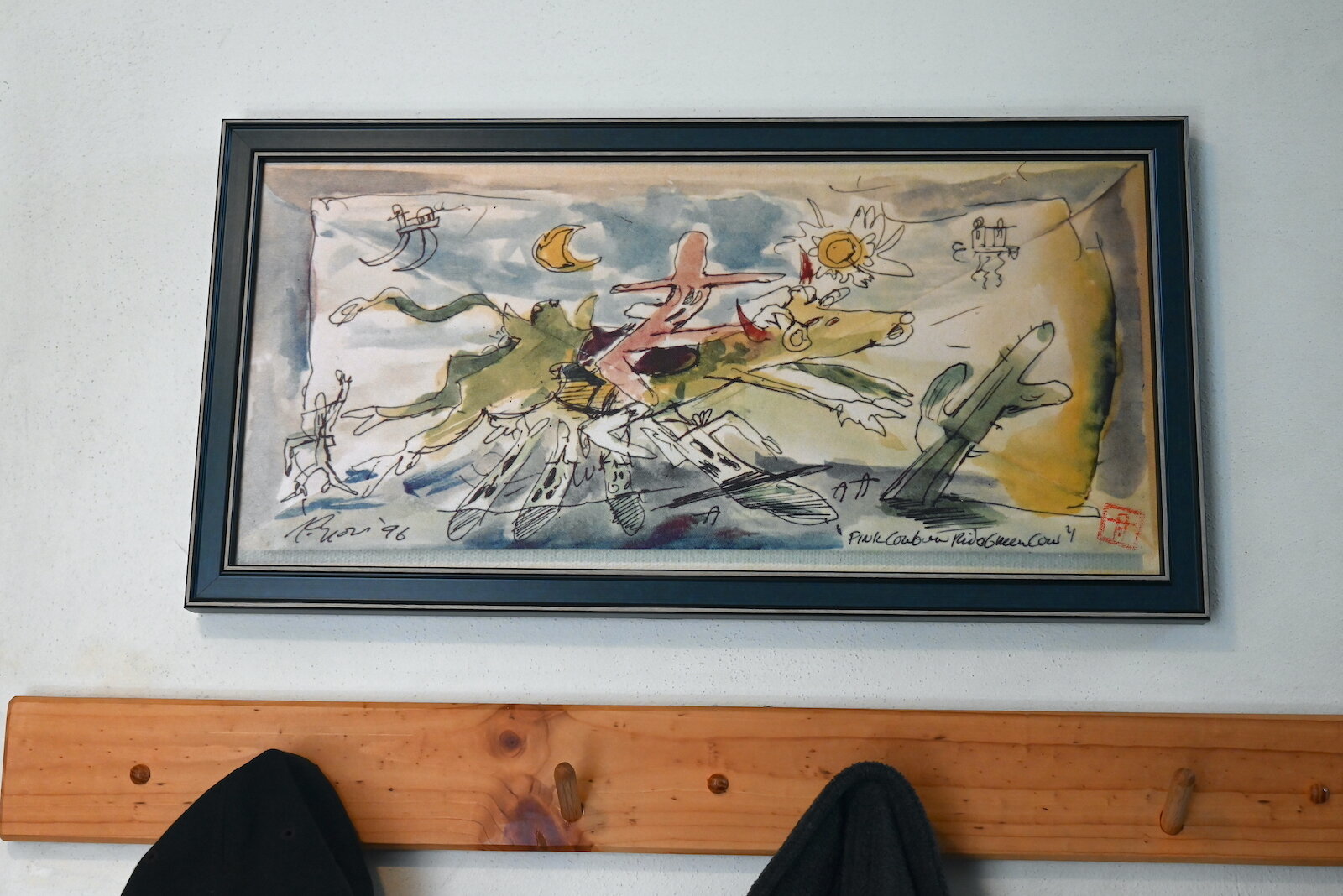 Sokuzan did this painting “Pink Cowboy Riding a Green Cow” at the SokukoJi Buddhist Temple Monastery in Battle Creek.