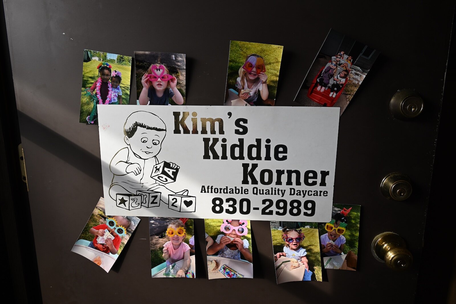 Sign on the front door of Kim’s Kiddie Korner Childcare