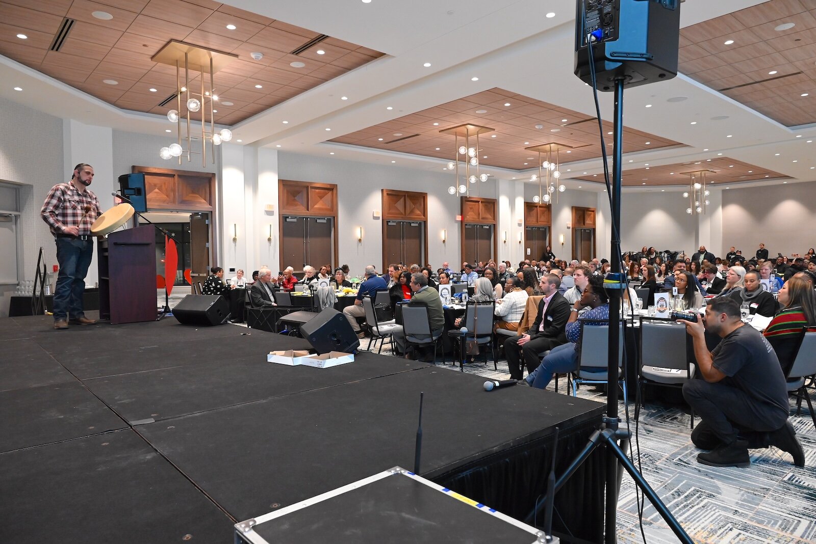 Fred Jacko of the Grand Traverse Band of Ottawa and Chippewa Indians sings and plays a drum during Battle Creek Truth, Racial Healing, and Transformation’s (BCTRHT) National Day of Racial Healing event.