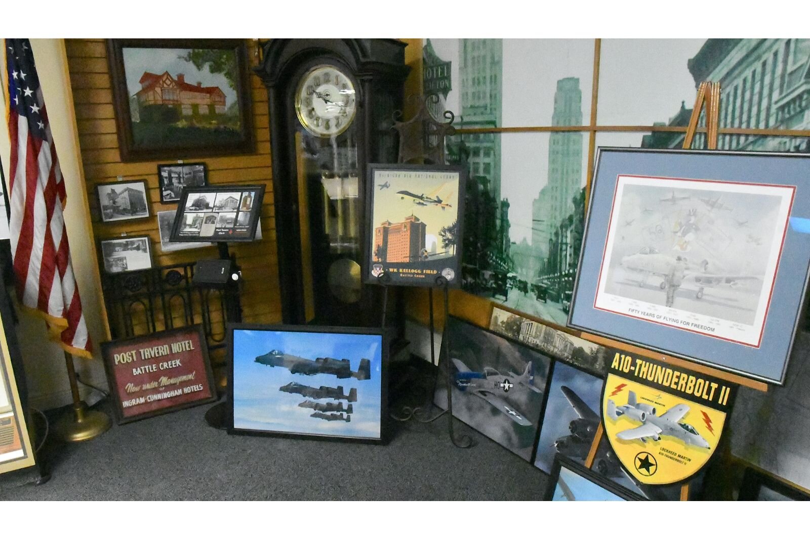 A corner display in the Battle Creek Regional History Museum shows some of the military aircraft formerly based in Battle Creek.