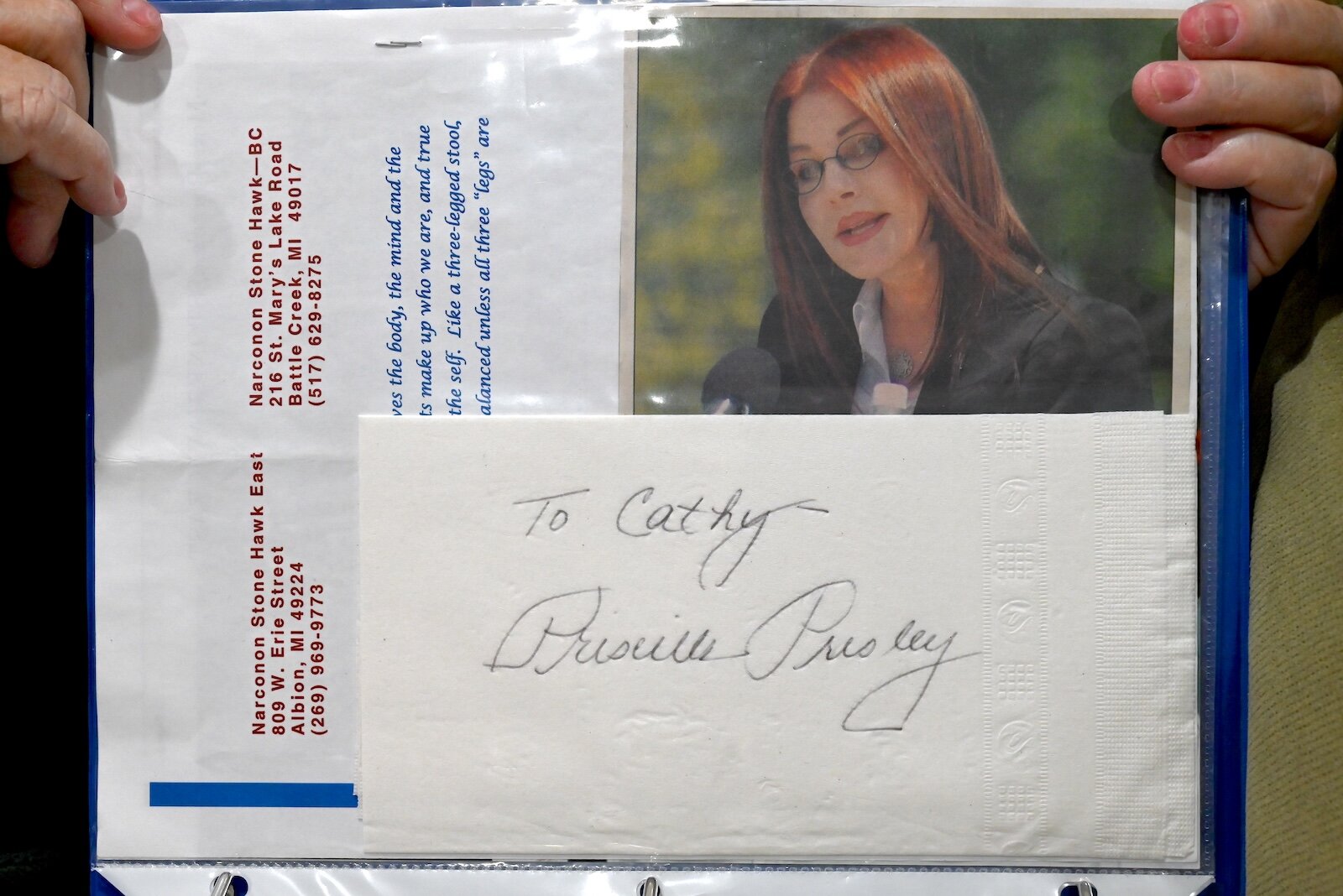 A napkin signed by Patricia Presley