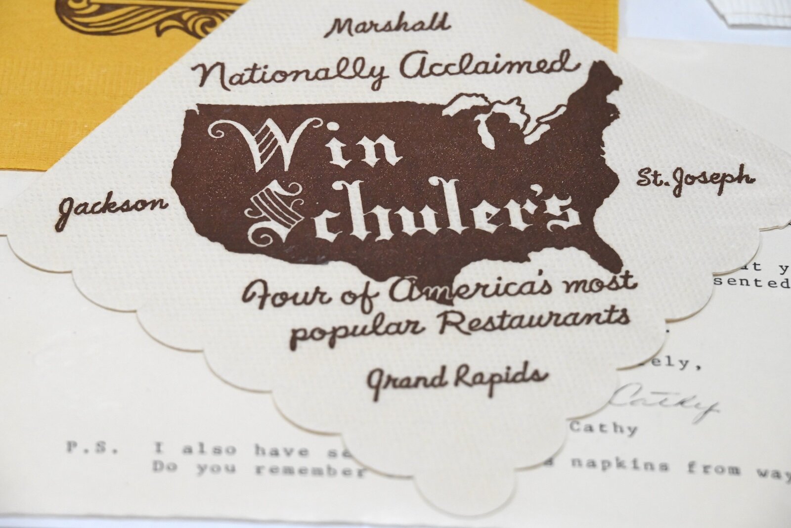 A cocktail napkin from Win Schuller's