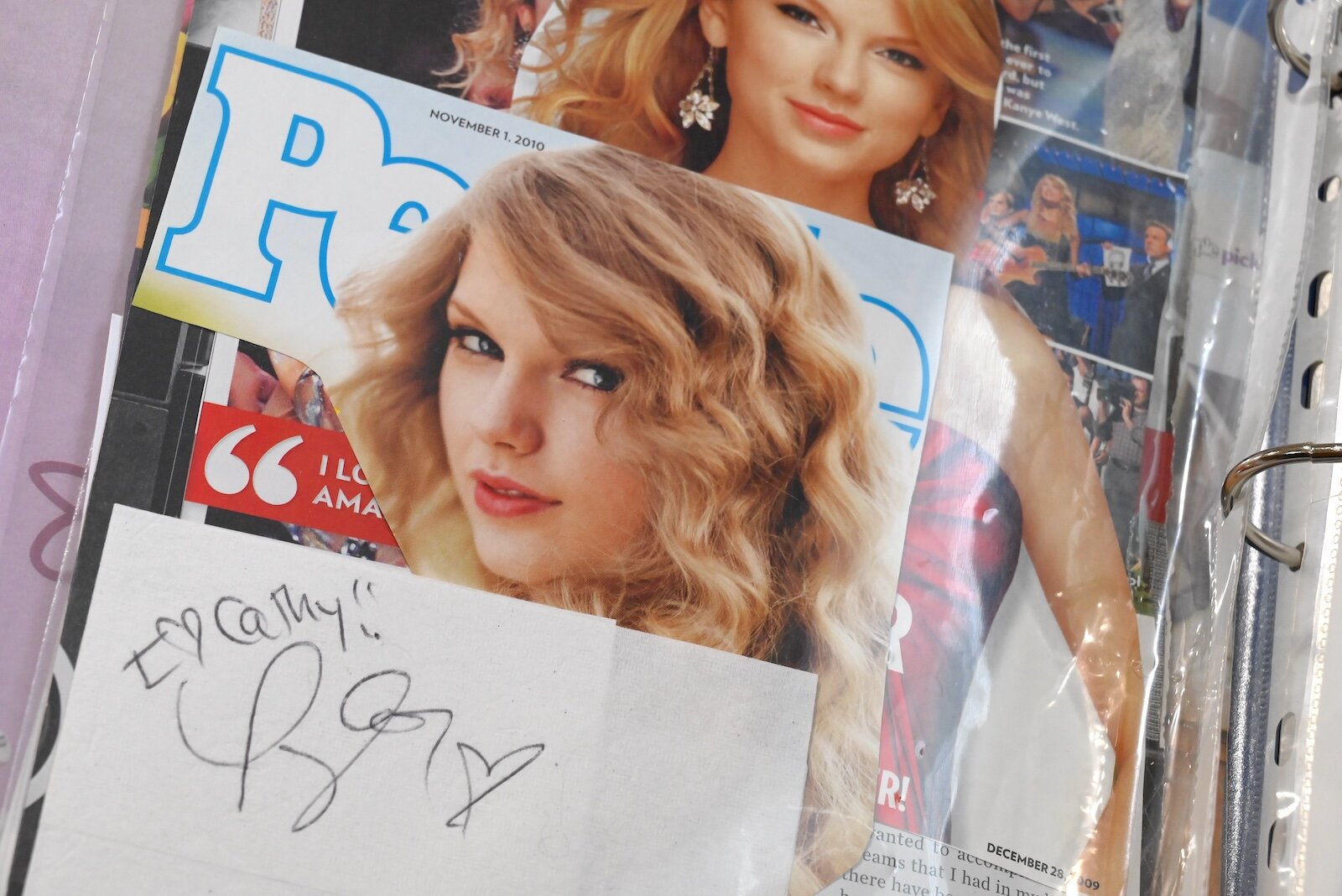 Taylor Swift autographed this napkin for Cathy.