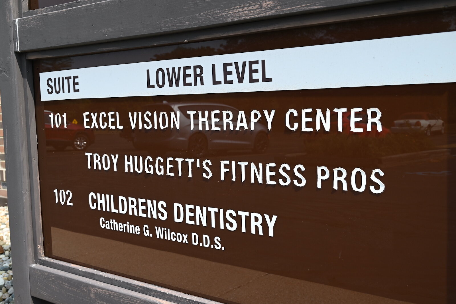 Sign outside Troy Huggett’s Fitness Pros on South Shore Drive in the Oak Ridge plaza off Columbia Avenue.