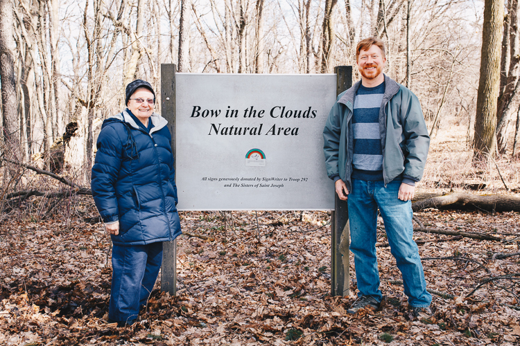 Sister Virginia "Ginny" Jones and Nate Fuller, director of the Southwest Michigan Land Conservancy, have formed a special friendship through their devotion to Bow in the Clouds Preserve.