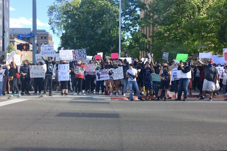 The scene of peaceful protests in Kalamazoo.