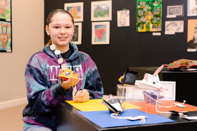 Aurora Hayes of Calhoun Christian with her paper puppet.