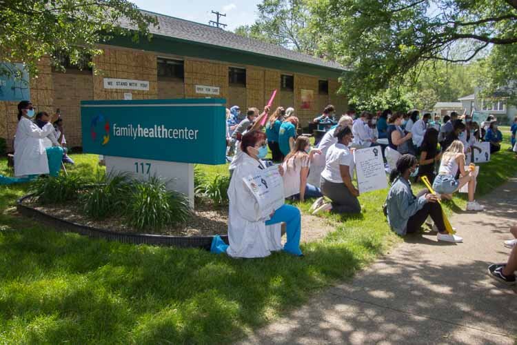 More than 100 staff at Family Health Center gathered to take a knee for 8 minutes and 46 second in honor of George Floyd and to promote racial justice and equity. 