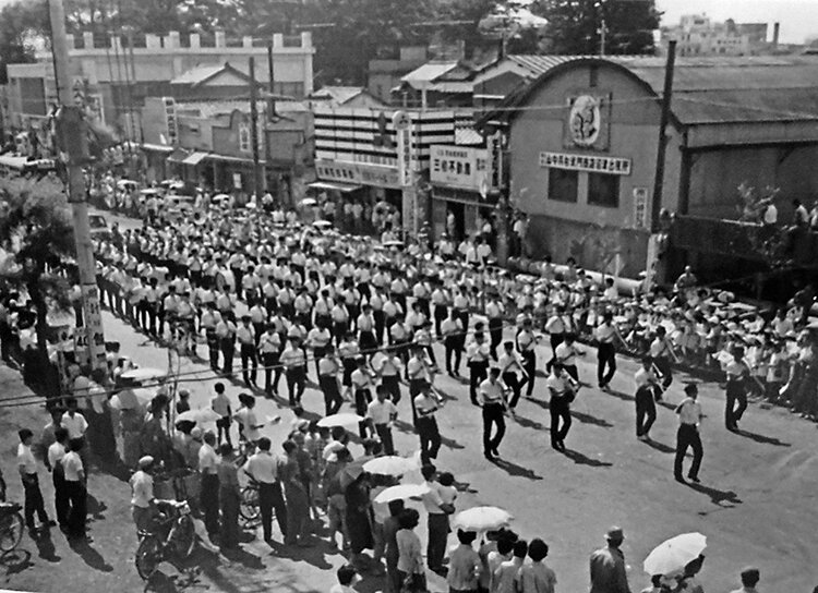 A large band performed in the parade for the Morrisons.