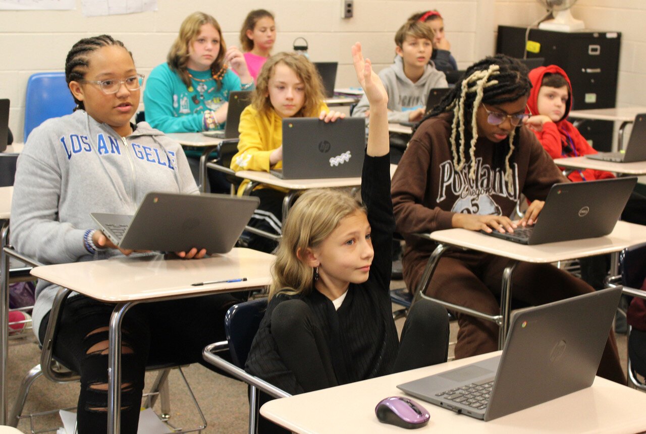 Three Rivers middle schoolers participate in a TRAILS session during their sixth-grade team leadership class.